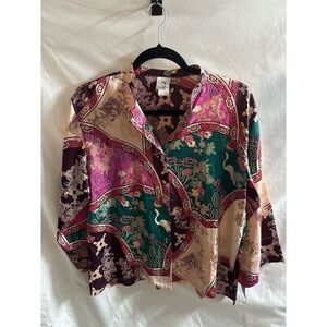 Natori Women's Floral Long Sleeve Blouse Multicolor Size S